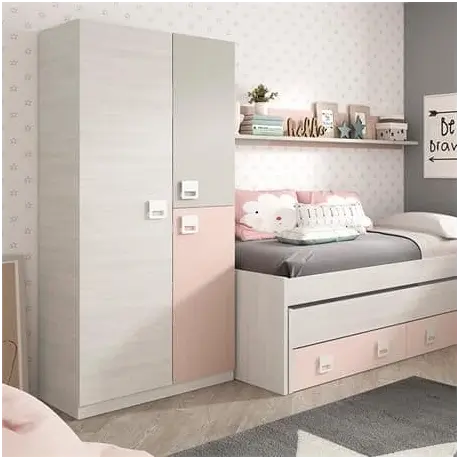 Buy Clun 3 Door Slim Narrow Wardrobe Grey and Pink, 3 from Furnituretta