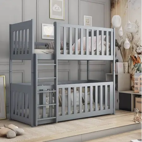 Buy Wooden Bunk Bed Konrad Grey Matt with Cot Bed, Colour: Grey Matt, Mattresses: Foam Mattresses, 5 from Furnituretta