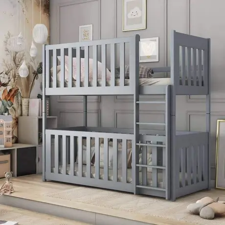 Buy Wooden Bunk Bed Konrad Grey Matt with Cot Bed, Colour: Grey Matt, Mattresses: Foam Mattresses, 7 from Furnituretta