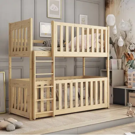 Buy Wooden Bunk Bed Konrad Pine with Cot Bed, Colour: Pine, Mattresses: Foam Mattresses from Furnituretta