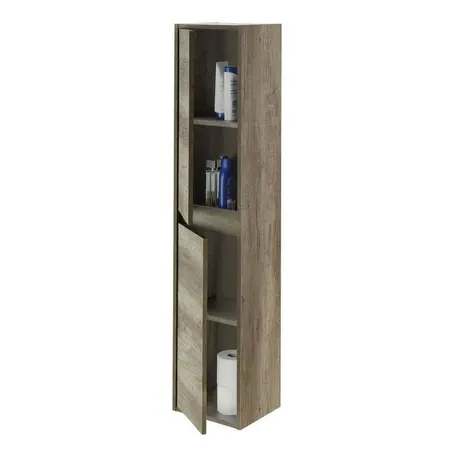 Buy Potton Tall 2 Door Wall Mounted Floating Bathroom Storage Cupboard Nordic Oak Effect, 2 from Furnituretta