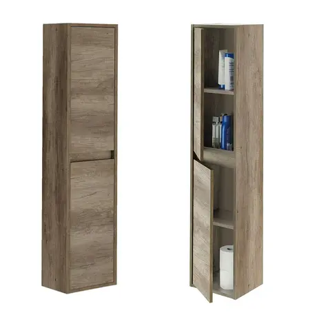 Buy Potton Tall 2 Door Wall Mounted Floating Bathroom Storage Cupboard Nordic Oak Effect, 4 from Furnituretta