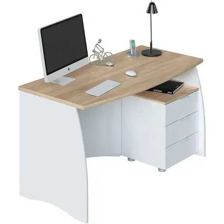 Buy Conwy Large Computer Writing Desk with Drawers White and Oak Effect, 2 from Furnituretta