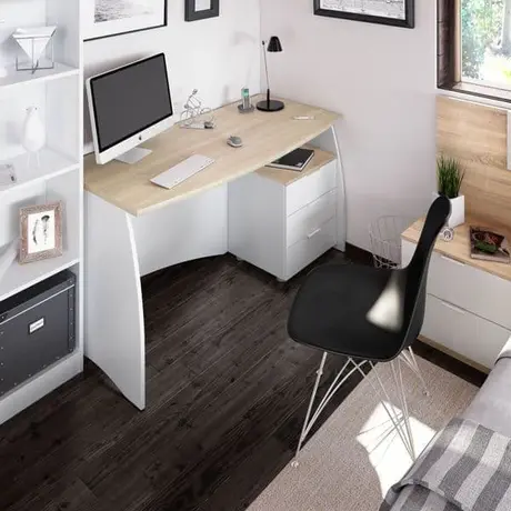 Buy Conwy Large Computer Writing Desk with Drawers White and Oak Effect, 3 from Furnituretta