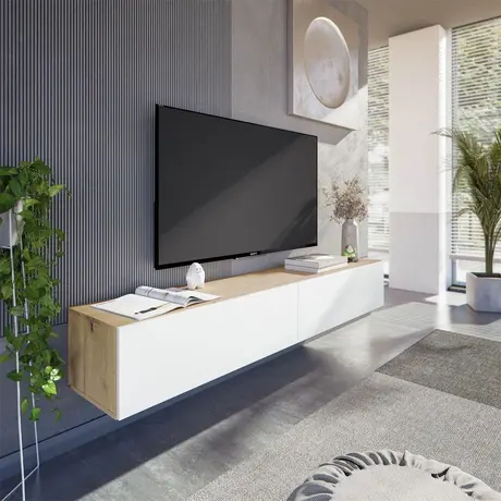 Buy Rugeley Nordic Oak & White Floating TV Unit, 3 from Furnituretta