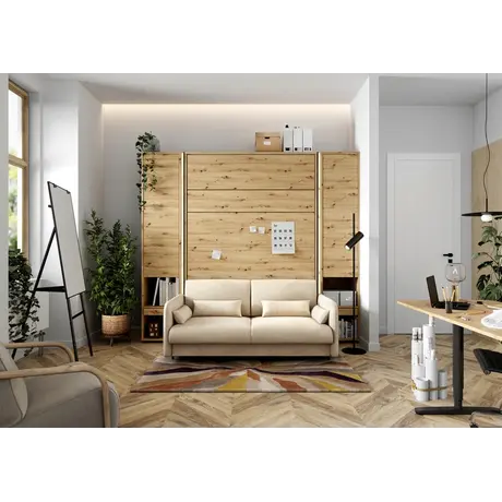 Buy BC-18 Upholstered Sofa For BC-01 Vertical Wall Bed Concept 140cm, Colour: Beige, Murphy Bed Colour: White Matt, 7 from Furnituretta