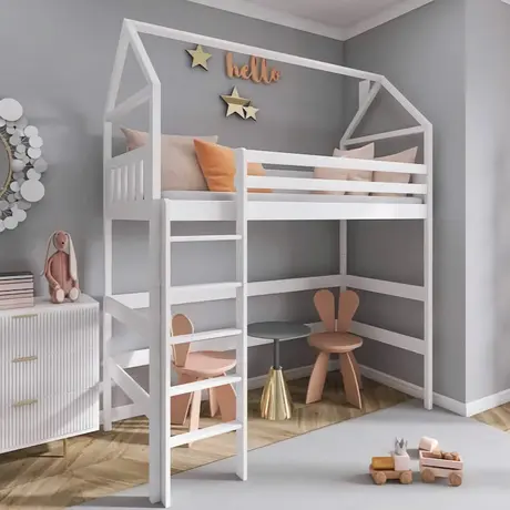 Buy Wooden Gloria Loft Bed – Space-Saving Style for Kids, Colour: White, Mattresses: Foam Mattress from Furnituretta