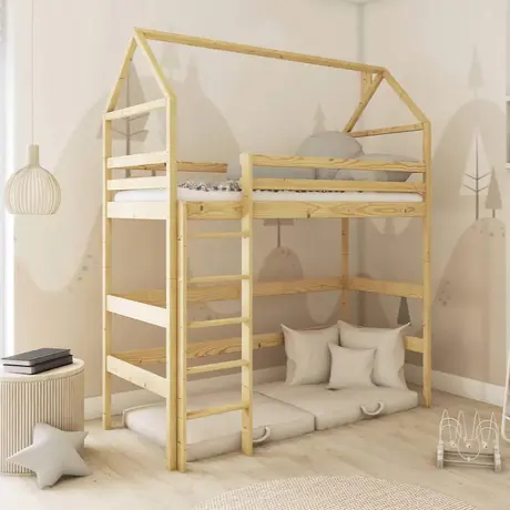 Buy Wooden Gloria Loft Bed – Space-Saving Style for Kids, Colour: Pine, Mattresses: Foam Mattress from Furnituretta