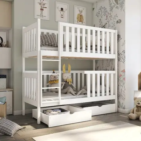 Buy Wooden Bunk Bed David with Storage, Colour: White Matt, Mattresses: Foam/Bonnell Mattresses, 4 from Furnituretta