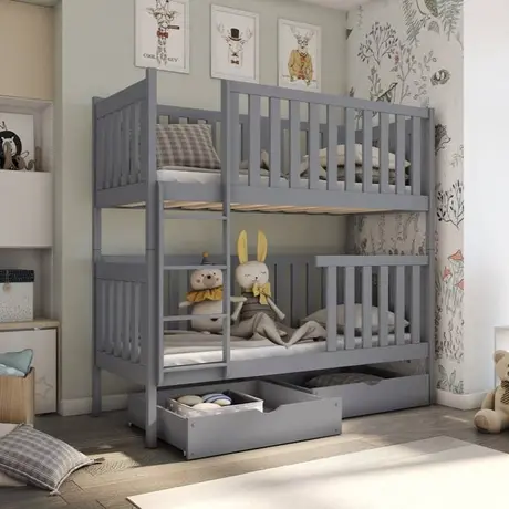 Buy Wooden Bunk Bed David with Storage, Colour: Grey Matt, Mattresses: Foam/Bonnell Mattresses from Furnituretta