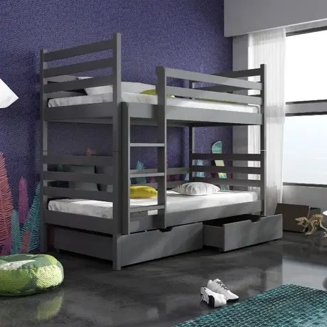 Buy Wooden Bunk Bed Nemo with Storage Graphite, Colour: Graphite, Mattresses: Foam Mattresses from Furnituretta