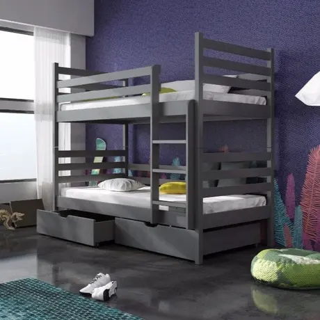 Buy Wooden Bunk Bed Nemo with Storage Graphite, Colour: Graphite, Mattresses: Foam Mattresses, 5 from Furnituretta