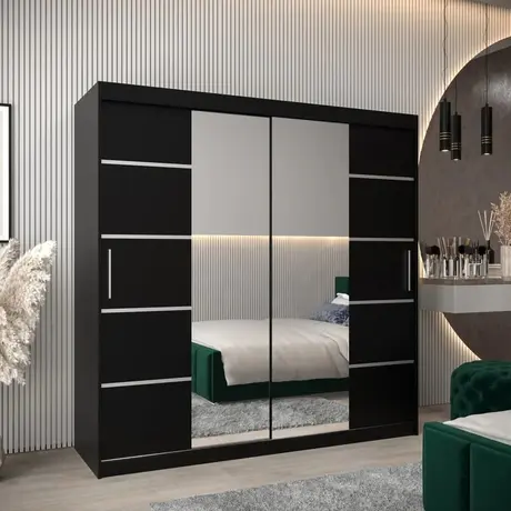 Buy Verona 04 Sliding Door Wardrobe Black 200cm, Colour: Black, Item Width: 200 from Furnituretta