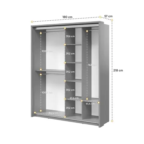 Buy Arti AR-17 Sliding Door Wardrobe Grey Matt 180cm, Colour: Grey Matt, Item Width: 180, 4 from Furnituretta