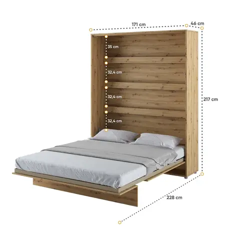 Buy BC-12 Vertical Wall Bed Concept – Oak Artisan 160 cm | Space-Saving Queen Bed, Colour: Oak Artisan, Size: 160 x 200cm, 8 from Furnituretta