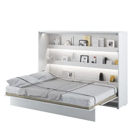 Buy BC-04 Horizontal Wall Bed – White Matt 140cm | Fold-Away Bed with Shelves & Soft-Close System, Colour: White Matt, Size: 140 x 200cm from Furnituretta