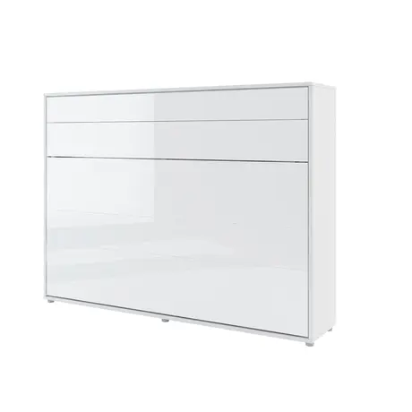 Buy BC-04 Horizontal Wall Bed – White Gloss 140cm | Fold-Away Bed with Shelves & Soft-Close System, Colour: White Gloss, Size: 140 x 200cm, 5 from Furnituretta
