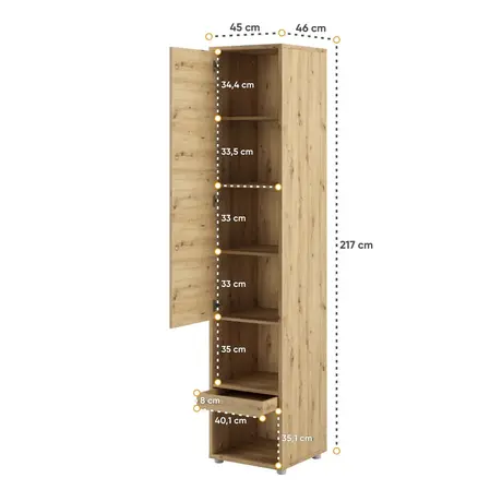 Buy BC-07 Tall Storage Cabinet for Vertical Wall Bed Concept Oak Artisan, Colour: Oak Artisan, Item Width: 45, 5 from Furnituretta