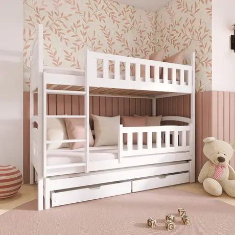 Buy Wooden Bunk Bed Blanka with Trundle and Storage White Matt, Colour: White Matt, Mattresses: Foam Mattresses from Furnituretta