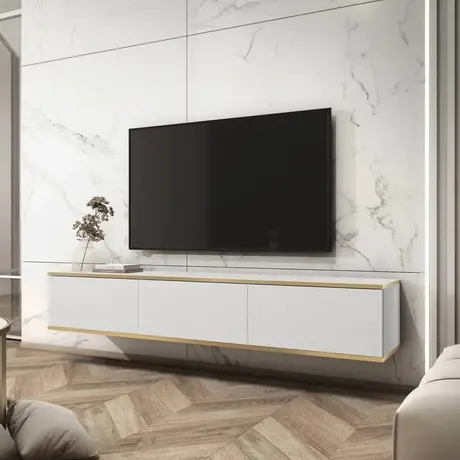 Buy Oro Floating TV Cabinet – White 175cm | Sleek Wall-Mounted Media Storage, Colour: White, Item Width: 175 from Furnituretta