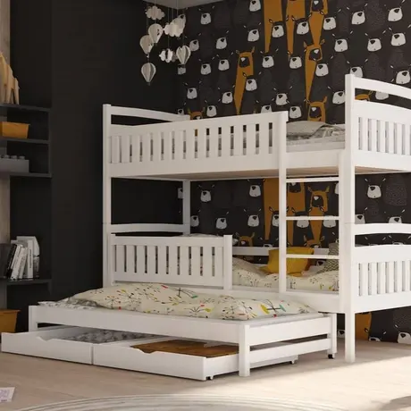 Buy Wooden Bunk Bed Blanka with Trundle and Storage White Matt, Colour: White Matt, Mattresses: Without Mattresses, 7 from Furnituretta