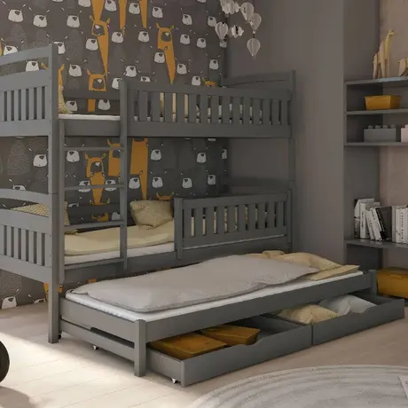 Buy Wooden Bunk Bed Blanka with Trundle and Storage Graphite, Colour: Graphite, Mattresses: Foam Mattresses, 5 from Furnituretta