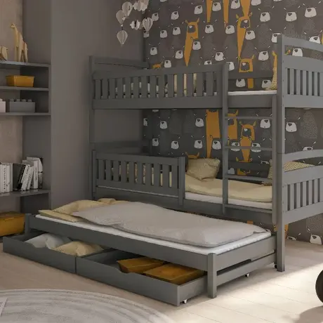 Buy Wooden Bunk Bed Blanka with Trundle and Storage Graphite, Colour: Graphite, Mattresses: Without Mattresses, 7 from Furnituretta