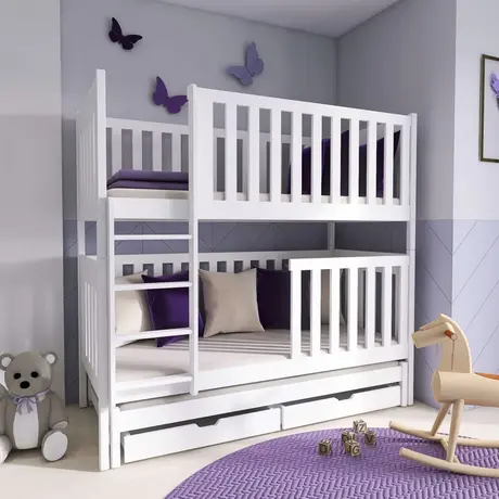 Buy Wooden Bunk Bed Emily with Trundle and Storage White Matt, Colour: White Matt, Mattresses: Foam/Bonnell Mattresses from Furnituretta