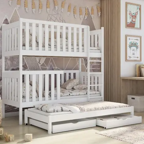 Buy Wooden Bunk Bed Emily with Trundle and Storage White Matt, Colour: White Matt, Mattresses: Foam/Bonnell Mattresses, 4 from Furnituretta