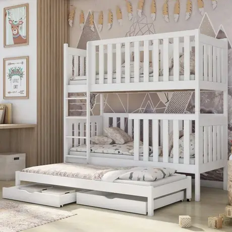 Buy Wooden Bunk Bed Emily with Trundle and Storage White Matt, Colour: White Matt, Mattresses: Foam Mattresses, 6 from Furnituretta