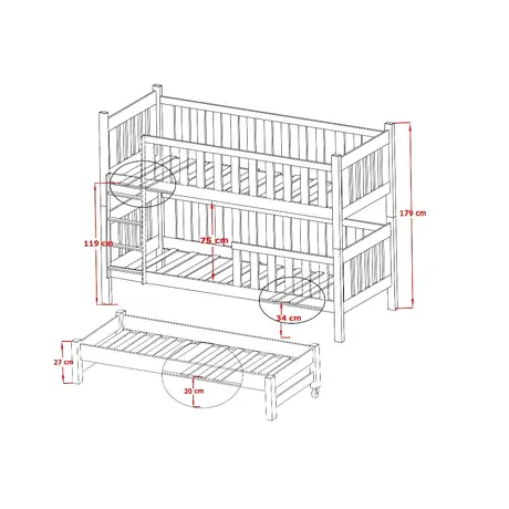 Buy Wooden Bunk Bed Emily with Trundle and Storage Grey Matt, Colour: Grey Matt, Mattresses: Foam/Bonnell Mattresses, 7 from Furnituretta