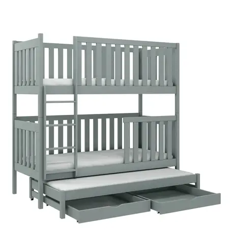 Buy Wooden Bunk Bed Emily with Trundle and Storage Grey Matt, Colour: Grey Matt, Mattresses: Foam/Bonnell Mattresses, 6 from Furnituretta