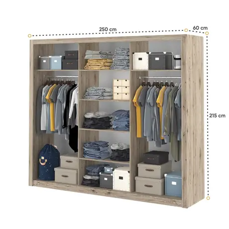 Buy Idea ID-01 Sliding Door Wardrobe Oak San Remo 250cm, Colour: Oak San Remo, Item Width: 250, 5 from Furnituretta