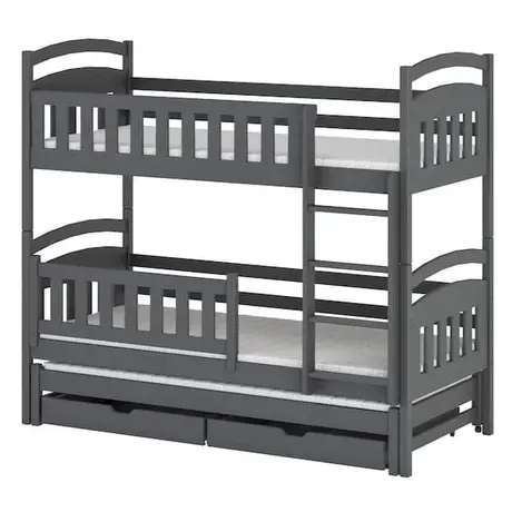 Buy Wooden Bunk Bed Blanka with Trundle and Storage Graphite, Colour: Graphite, Mattresses: Without Mattresses, 6 from Furnituretta