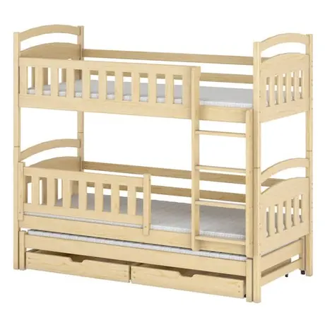 Buy Wooden Bunk Bed Blanka with Trundle and Storage Pine, Colour: Pine, Mattresses: Foam Mattresses, 8 from Furnituretta