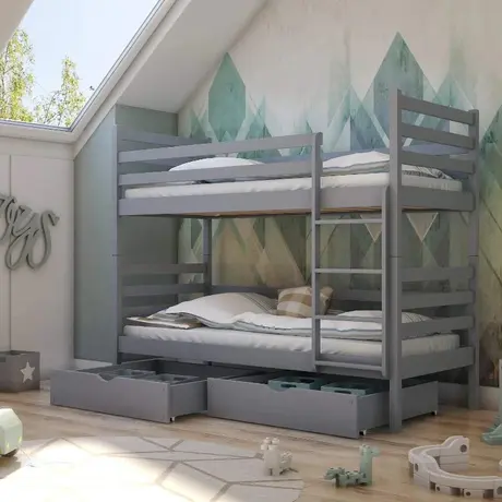 Buy Wooden Bunk Bed Nemo with Storage Grey Matt, Colour: Grey Matt, Mattresses: Foam/Bonnell Mattresses, 5 from Furnituretta