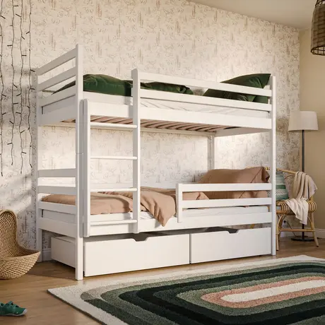 Buy Wooden Bunk Bed Nemo with Storage White Matt, Colour: White Matt, Mattresses: Foam/Bonnell Mattresses, 5 from Furnituretta