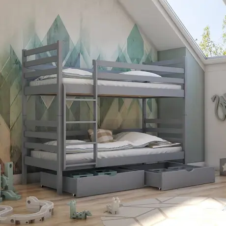 Buy Wooden Bunk Bed Nemo with Storage Grey Matt, Colour: Grey Matt, Mattresses: Foam/Bonnell Mattresses from Furnituretta