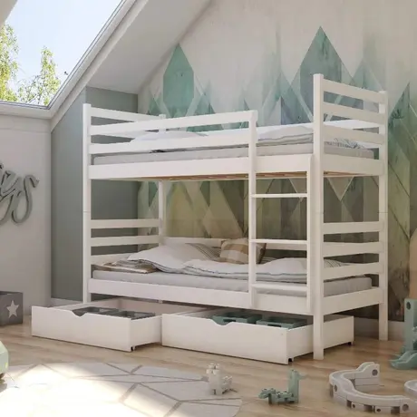 Buy Wooden Bunk Bed Nemo with Storage White Matt, Colour: White Matt, Mattresses: Foam Mattresses, 8 from Furnituretta
