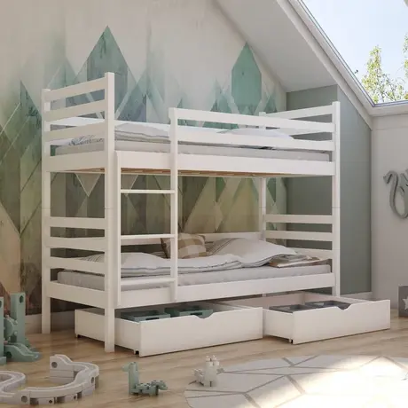 Buy Wooden Bunk Bed Nemo with Storage White Matt, Colour: White Matt, Mattresses: Foam Mattresses, 9 from Furnituretta