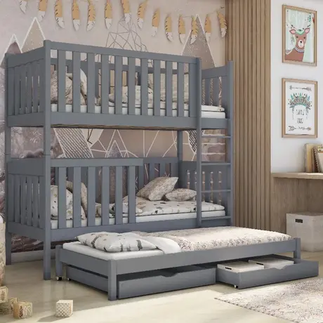 Buy Wooden Bunk Bed Emily with Trundle and Storage Grey Matt, Colour: Grey Matt, Mattresses: Without Mattresses from Furnituretta