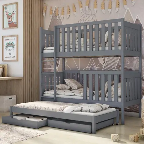 Buy Wooden Bunk Bed Emily with Trundle and Storage Grey Matt, Colour: Grey Matt, Mattresses: Without Mattresses, 4 from Furnituretta