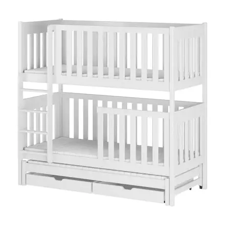 Buy Wooden Bunk Bed Emily with Trundle and Storage White Matt, Colour: White Matt, Mattresses: Without Mattresses, 6 from Furnituretta