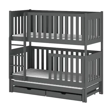 Buy Wooden Bunk Bed Emily with Trundle and Storage Graphite, Colour: Graphite, Mattresses: Foam Mattresses, 6 from Furnituretta