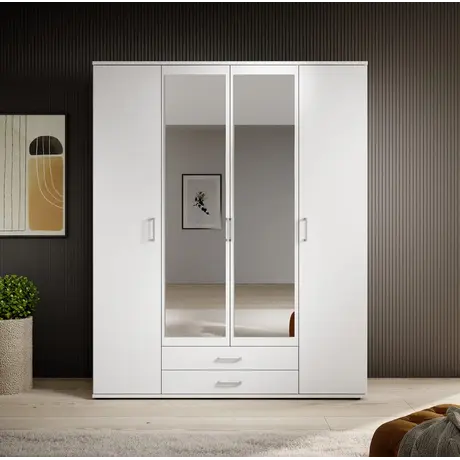 Buy Karl Hinged Door Wardrobe White – 160 cm Wide with Mirrors & Storage, Colour: White, Item Width: 160, 3 from Furnituretta