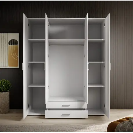 Buy Karl Hinged Door Wardrobe White – 160 cm Wide with Mirrors & Storage, Colour: White, Item Width: 160, 4 from Furnituretta