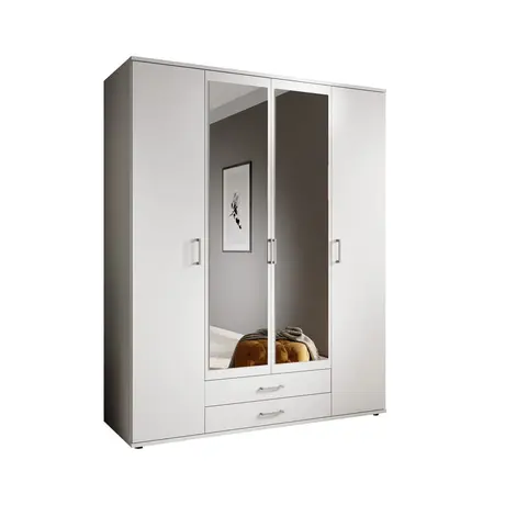 Buy Karl Hinged Door Wardrobe White – 160 cm Wide with Mirrors & Storage, Colour: White, Item Width: 160, 8 from Furnituretta