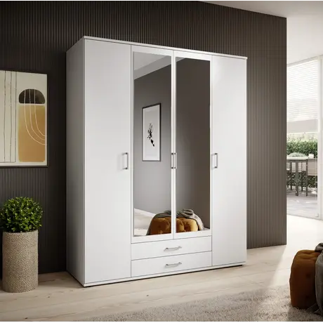 Buy Karl Hinged Door Wardrobe White – 160 cm Wide with Mirrors & Storage, Colour: White, Item Width: 160 from Furnituretta