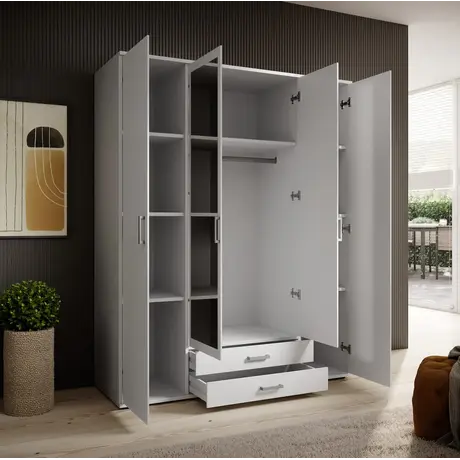 Buy Karl Hinged Door Wardrobe White – 160 cm Wide with Mirrors & Storage, Colour: White, Item Width: 160, 7 from Furnituretta