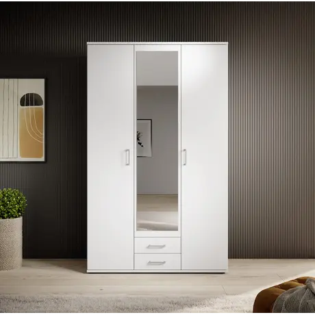 Buy Karl Hinged Door Wardrobe White – Compact Storage with Mirrored Door, Colour: White, Item Width: 120, 4 from Furnituretta